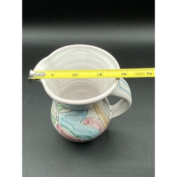 Vivian Jehn Redware Pottery 5” Pitcher Mackenzie Childs Style Pastel Colors - Picture 12 of 12